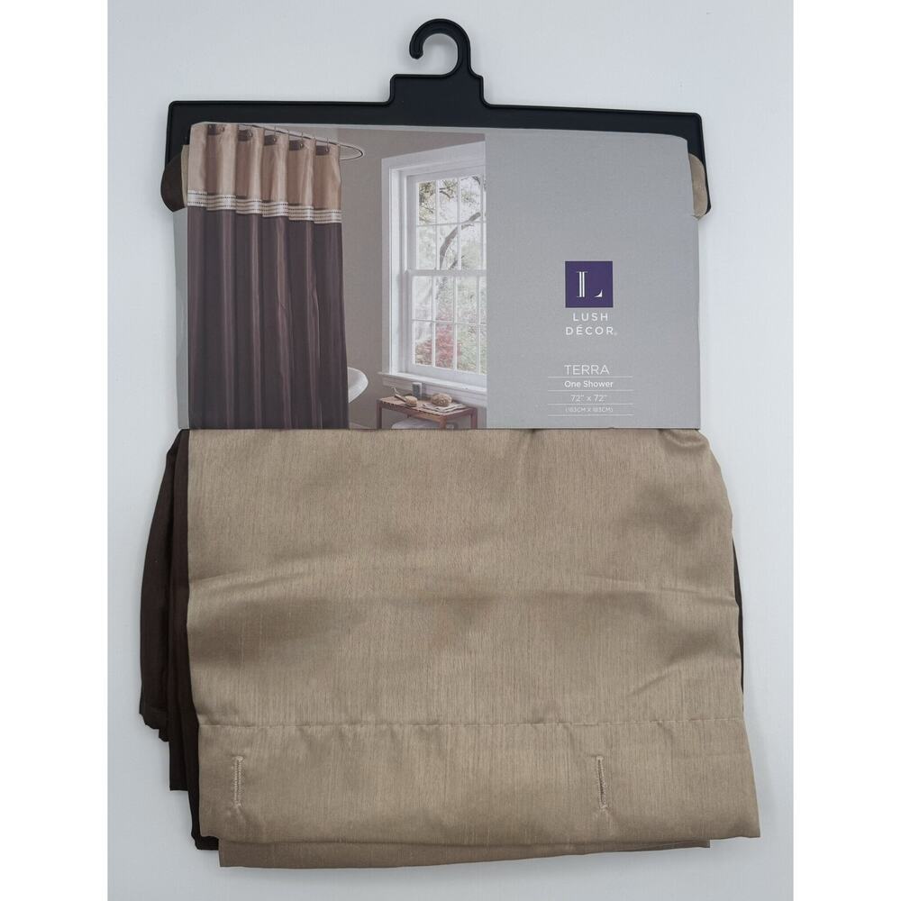 Lush Decor Terra Fabric Shower Curtain Color Block Brown Bathroom 72"x72" New